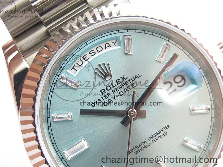 40mm Dial 904 President Ice on Markers T 228239 Blue Crystal SS A2836 Bracelet Dial New SS Version BP Day-Date 0330
